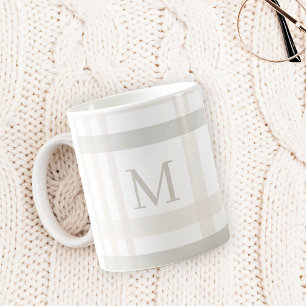 Mug Monogramme Classic Élégant Minimal Blanc Nom Plaid