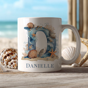Mug Monogramme D Initial de Plage Personnalisé