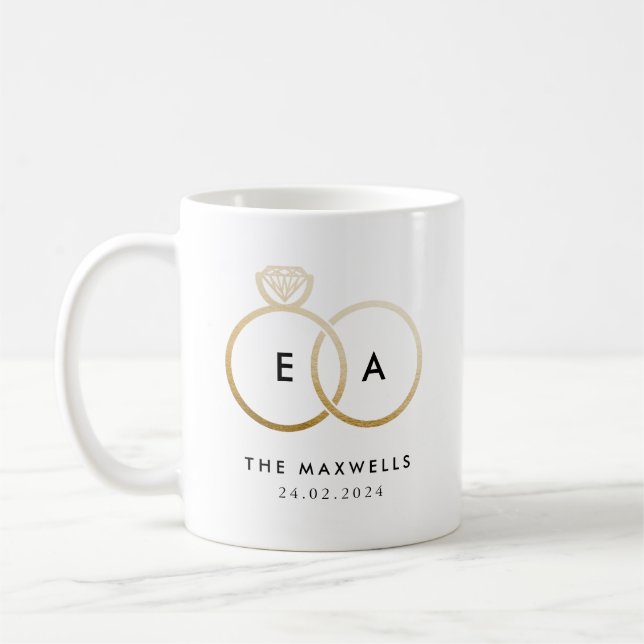 Mug Monogramme d'anneau Mariage or avec date (Gauche)