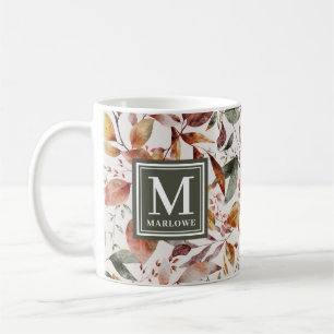 Mug Monogramme d'aquarelle Feuille orange de automne