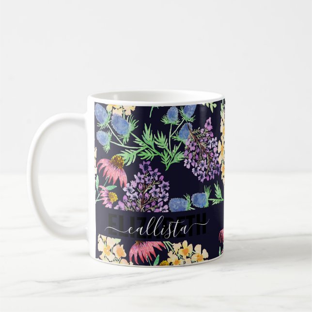 Mug Monogramme d'aquarelle florale Fleur sauvage (Gauche)