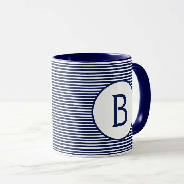 Mug Monogramme de bande bleue de la marine (Devant droit)