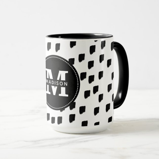 Mug Monogramme de brosse noir et blanc (Devant droit)
