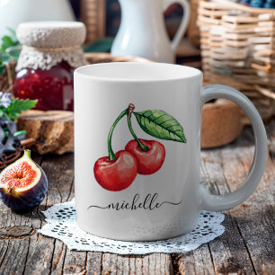 Mug Monogramme de cerises d'aquarelle