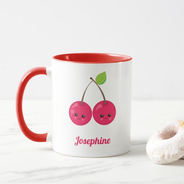 Mug Monogramme de cerises joyeux (Avec donut)