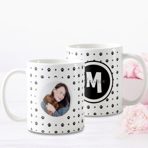 Mug Monogramme de chien Empreinte de patte photo noir