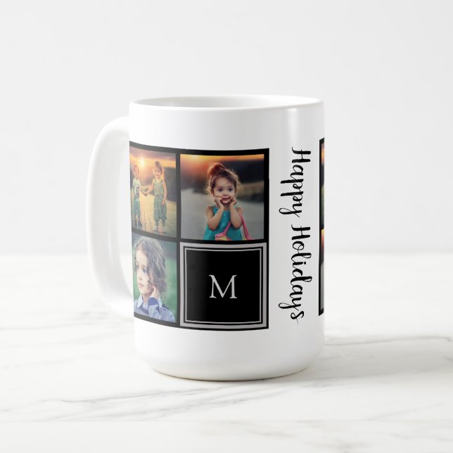 Mug monogramme de collage de photos de famille Happy H (Devant gauche)