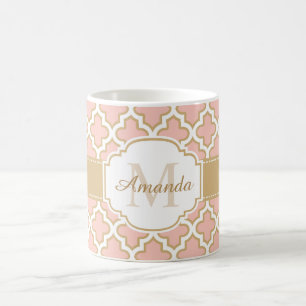Mug Monogramme de corail rose marocain Girly de