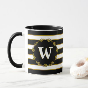 Mug Monogramme de couronne botanique blanc noir