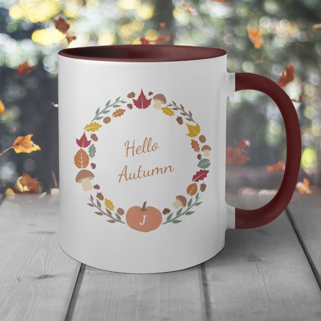 Mug monogramme de couronne d'automne (Autumn Wreath Monogram Mug)