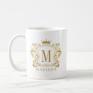 Mug Monogramme de couronne de crête royale d'or
