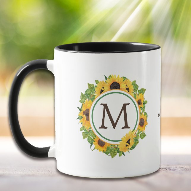 Mug Monogramme de couronne de tournesol (Créateur téléchargé)