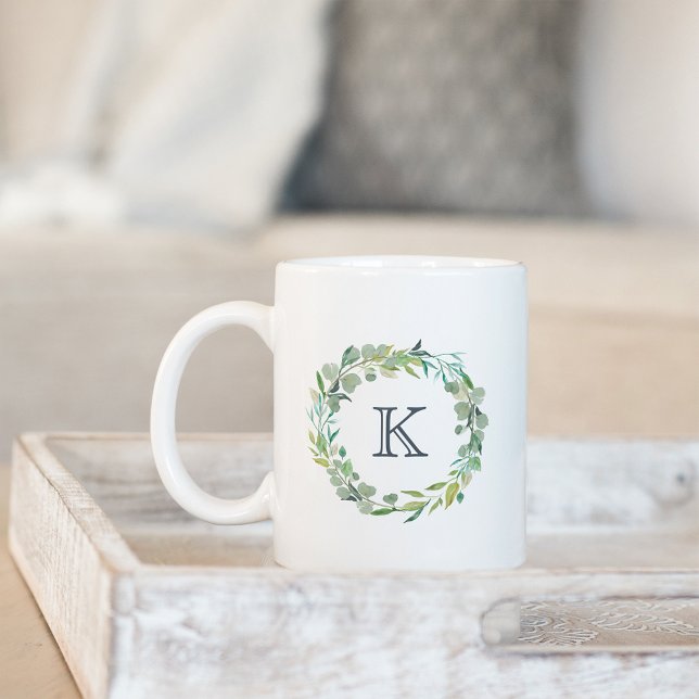 Mug Monogramme de couronne d'eucalyptus (Créateur téléchargé)