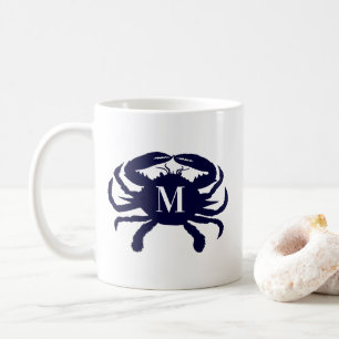 Mug Monogramme de crabe bleu foncé