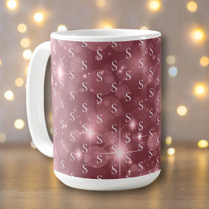 Mug Monogramme de fille moderne Rose Dusky étincelante