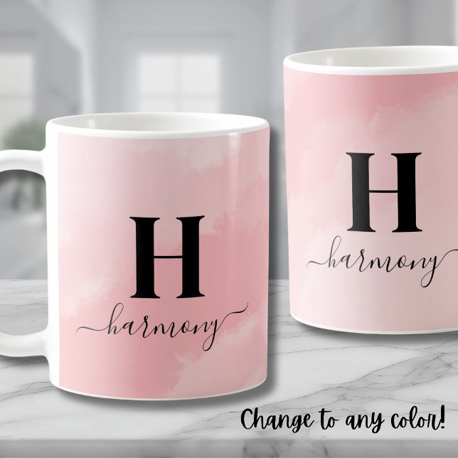 Mug Monogramme de fille rose (Pink Elegant Girly Monogram Coffee Mug)