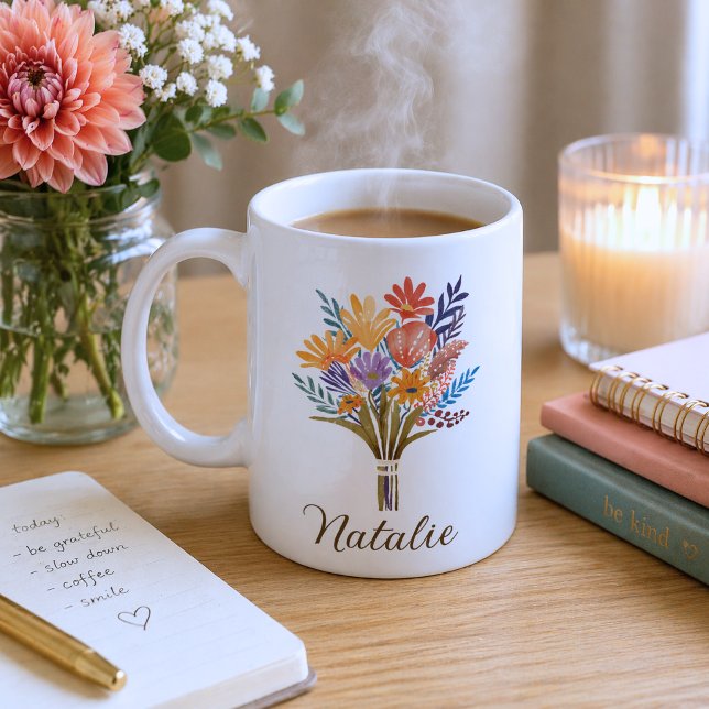 Mug Monogramme de fleur sauvage Boho  (Créateur téléchargé)
