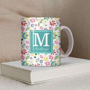 Mug Monogramme de fleurs de printemps de Bohême coloré