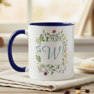 Mug Monogramme de fleurs sauvages – Cadeau de fête des