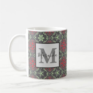 Mug Monogramme de flocon de neige gris élégant nordiqu
