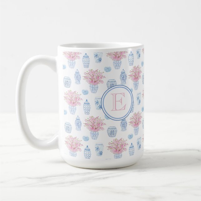Mug Monogramme De Jar À Gingembre Rose Et Bleu Féminin (Gauche)