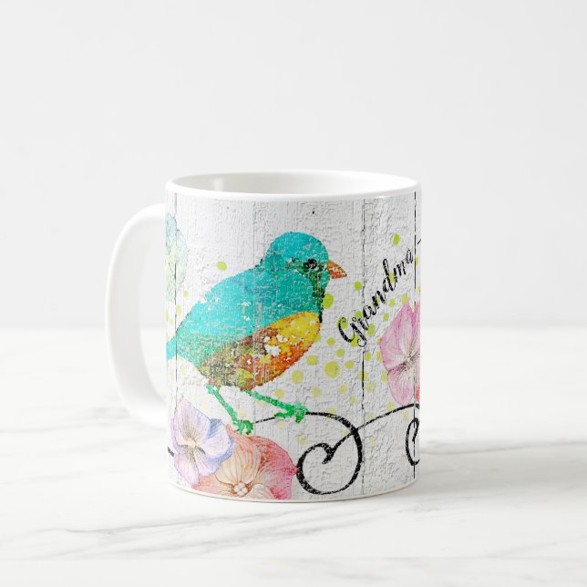 Mug Monogramme de la citation de grand-mère florale de (Devant gauche)