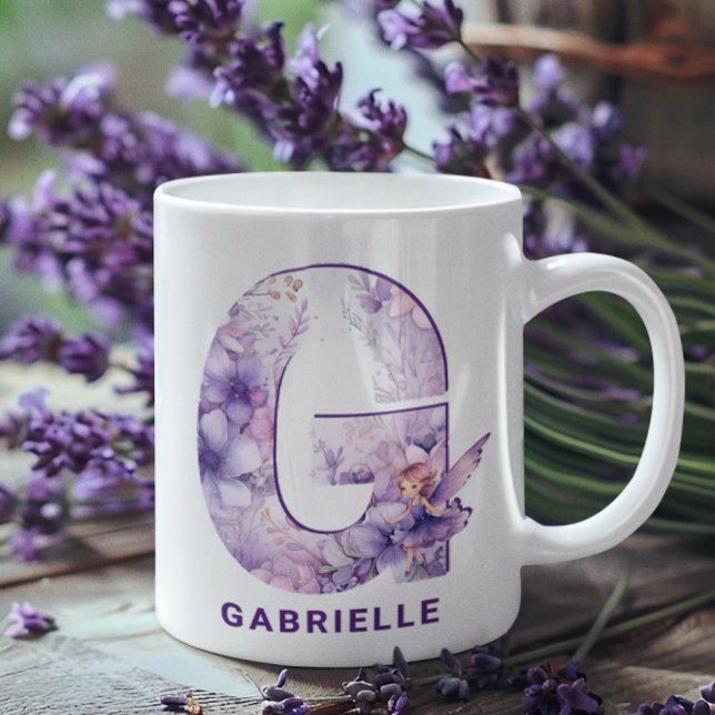 Mug Monogramme de la fée Lilac personnalisée G (Personalized Lilac Fairy Monogram G Coffee Mug)