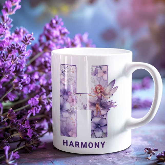Mug Monogramme de la fée Lilac personnalisée H (Personalized Lilac Fairy Monogram H Coffee Mug)