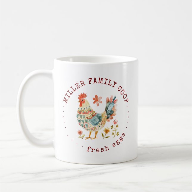 Mug Monogramme de la ferme familiale de poulet folk (Gauche)