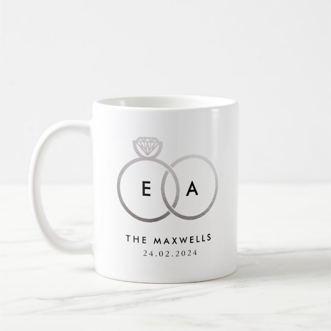 Mug Monogramme de l'anneau Mariage en argent avec date (Gauche)
