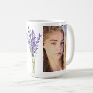 Mug monogramme de lavande personnalisée avec photo