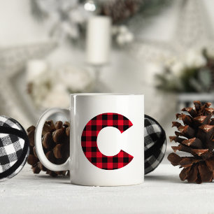 Mug Monogramme de lettre C gras en carreaux de bœuf ro