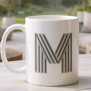Mug Monogramme de lettre initiale noir blanc moderne é