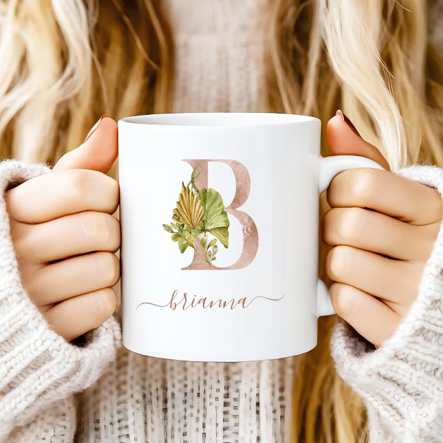 Mug Monogramme de lettre tropicale aquarelle boho « B  (Créateur téléchargé)