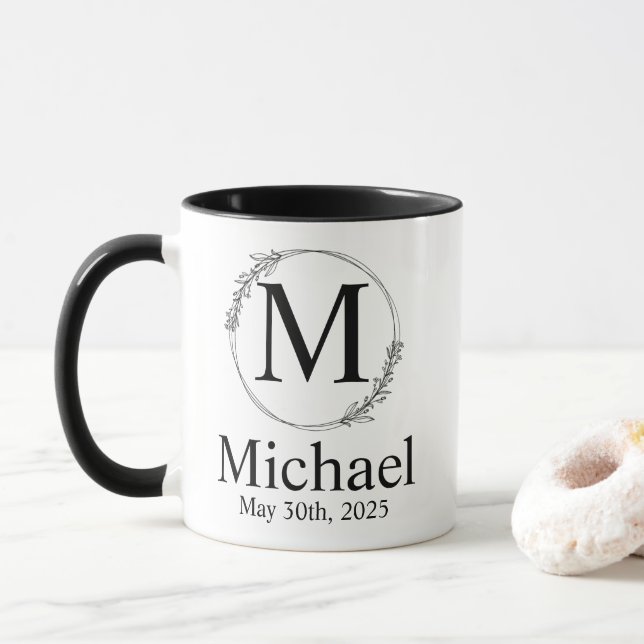 Mug Monogramme de mariage personnalisé (Avec donut)