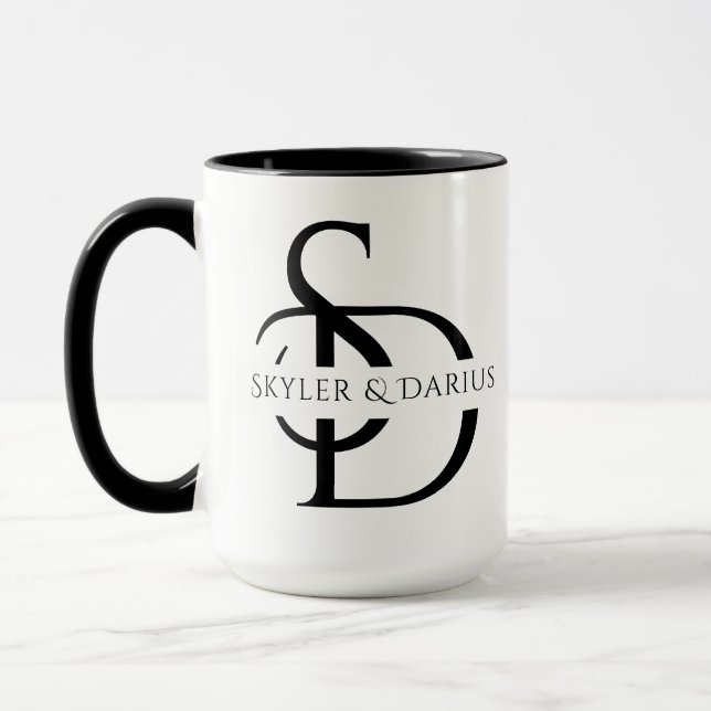 Mug Monogramme de mariage simple personnalisé avec nom (Gauche)