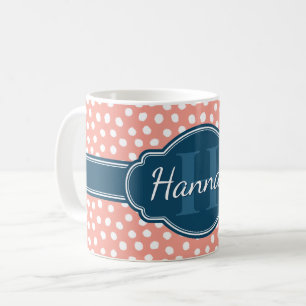 Mug Monogramme de marine Motif rose blanc pointillé