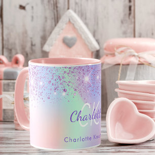 Mug monogramme de menthe à parties scintillant rose ho