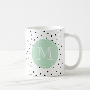 Mug Monogramme de menthe de Confetti noir et blanc