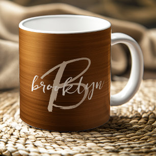 Mug Monogramme de métal brossé orange brûlé en écritur
