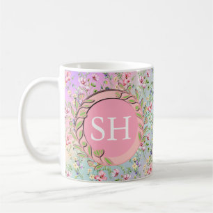 Mug Monogramme de motif aquarelle de fleurs printanièr