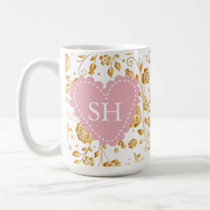 Mug Monogramme de motif aquarelle de fleurs printanièr