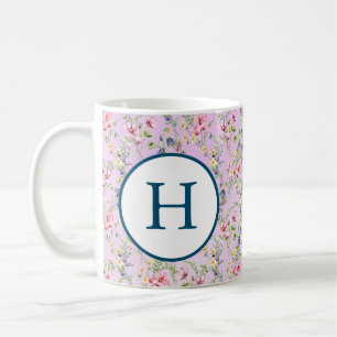 Mug Monogramme de motif aquarelle de fleurs printanièr