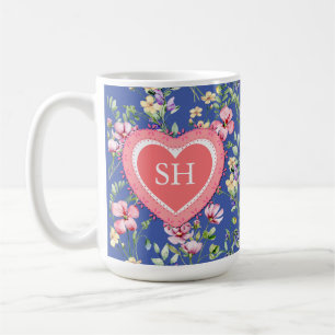 Mug Monogramme de motif aquarelle de fleurs printanièr