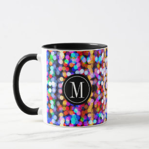 Mug Monogramme de Noël coloré Bokeh Lumières