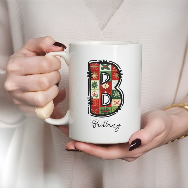 Mug monogramme de Noël, Mug de nom personnalisé (Christmas monogram mug, personalized name mug, custom initial mug, Christmas gift for mom, Christmas)