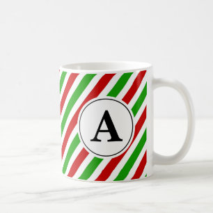 Mug Monogramme de Noël rouge vert rayé