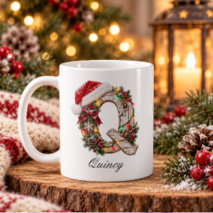 Mug Monogramme de Noël rustique festif Lettre Q