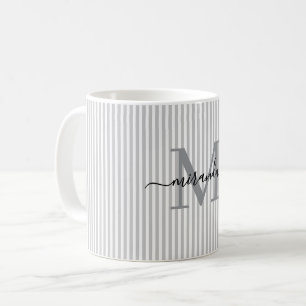 Mug Monogramme de nom avec rayure grise moderne