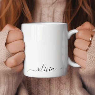 Mug Monogramme de nom de script girly noir blanc moder